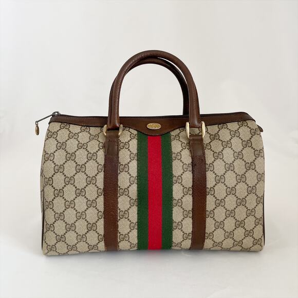 GUCCI GG Vintage Supreme Web Sherry Line Boston Bag PVC Beige Red Green - Picture 1 of 15